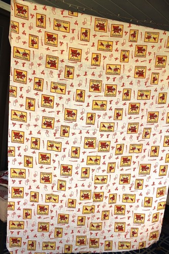 Vtg Fabric Mid-Century Western Americana Rodeo Cowboys 44x72 2 Yards Unused