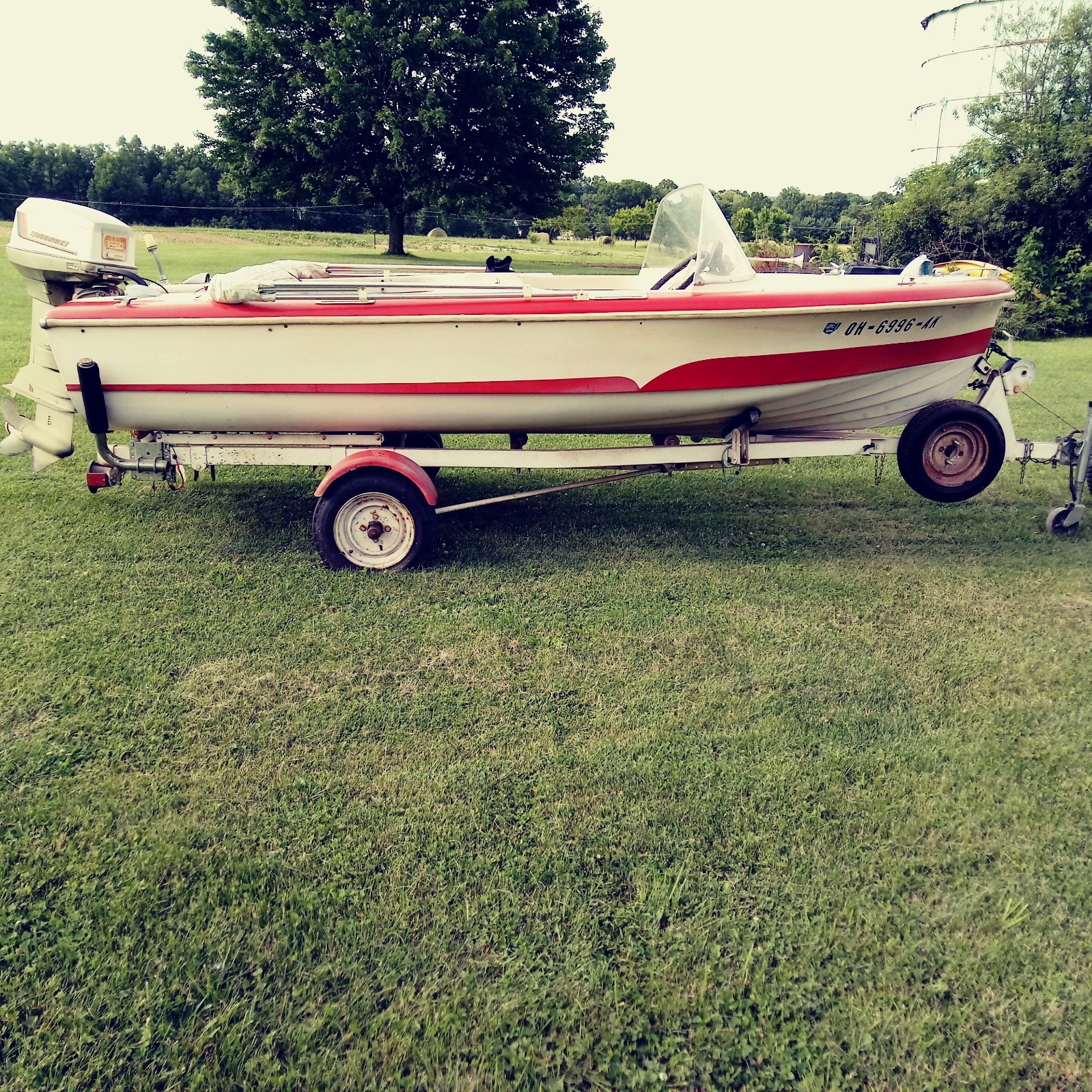 Vintage 1959 Larson Recreational Boat w/Trailer Evinrude Outboard