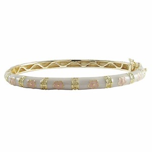 White-Enamel-Pink-Flowers-Gold-tone-Kids-Teens-Women-Bangle-Bracelet ...