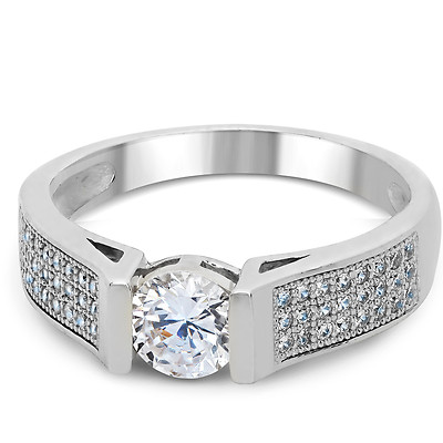 Pre-owned White Star Jewels 14k Solid White Gold Cz Cubic Zirconia Solitaire Engagement Ring In White/colorless