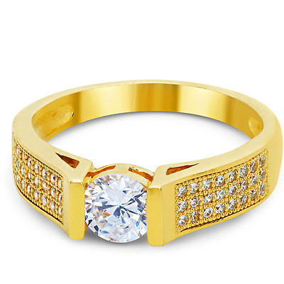 Pre-owned White Star Jewels 14k Solid Yellow Gold Cz Cubic Zirconia Solitaire Engagement Ring In White/colorless