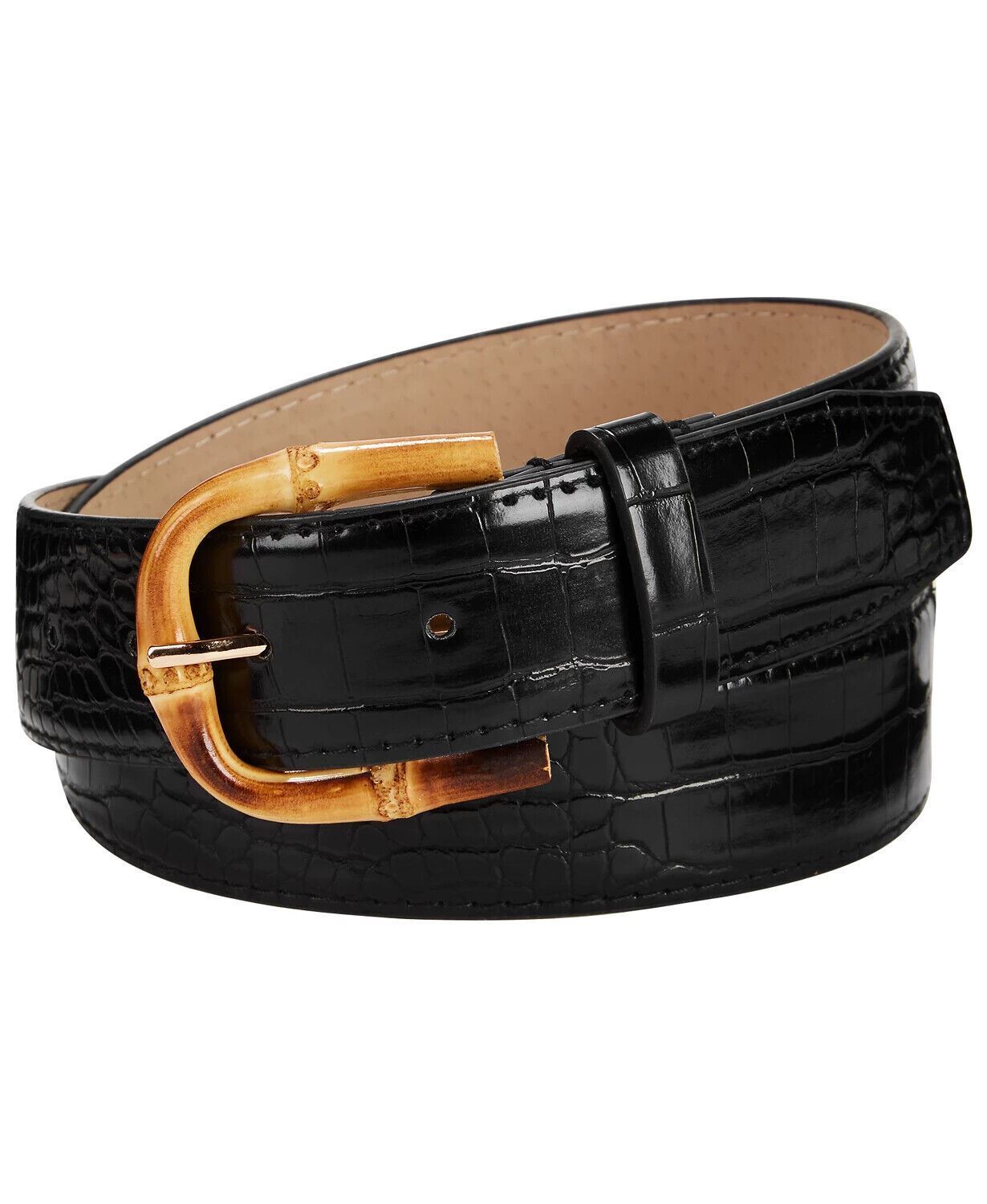 Steve Madden Mens Croc-embossed Faux Leather Belt Black Large