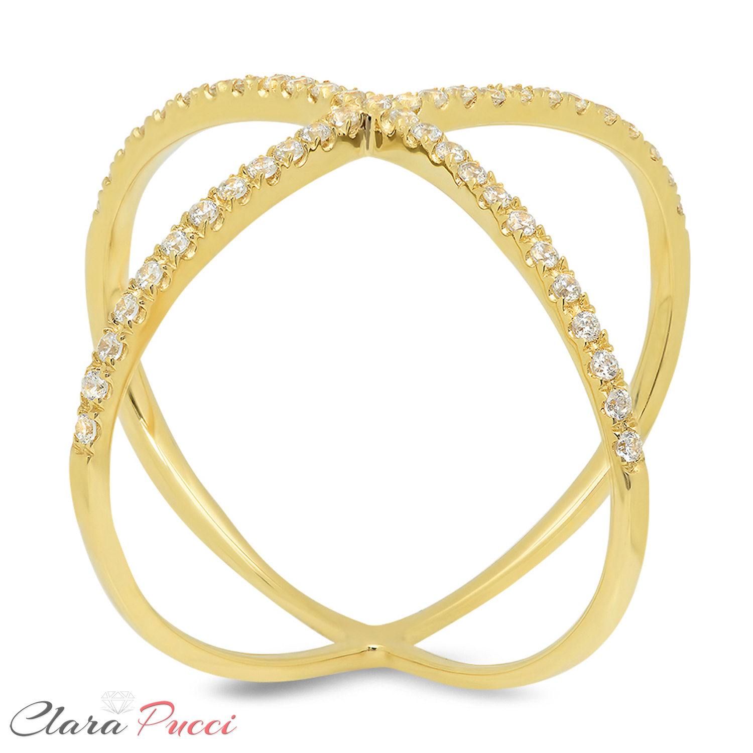 Pre-owned Pucci 0.60 Ct Criss Cross Design Ring Band Round Cut Designer Solid 14k Yellow Gold In White/colorless