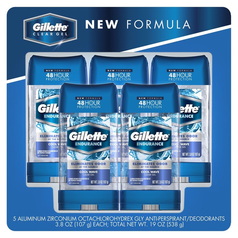 5 x 3.8 oz Gillette mens COOL WAVE clear gel Antiperspirant Deodorant