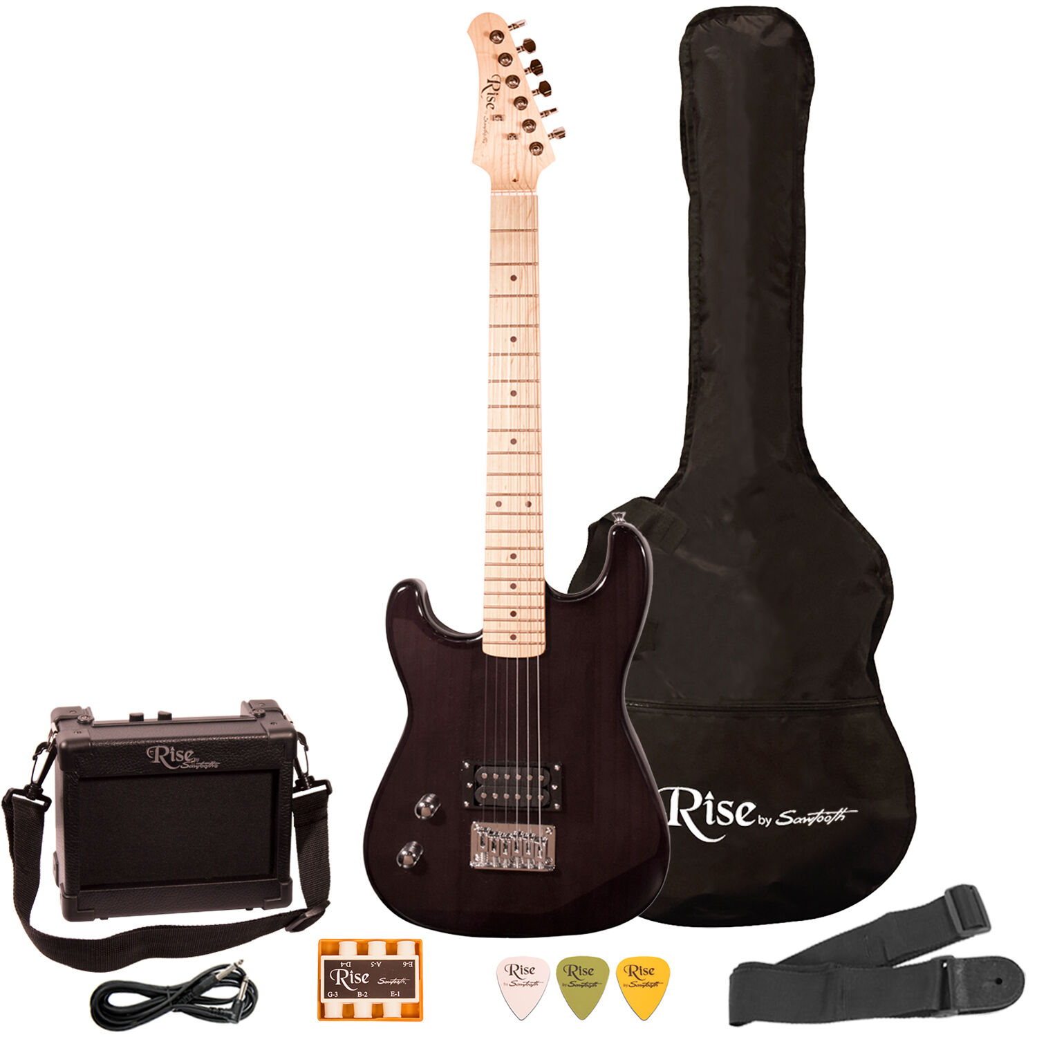 Model:Left Handed Full Size Guitar, Black:Rise by Sawtooth Beginner Electric Guitar Kit with Amp & Accessories