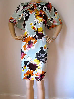 Pre-owned St John Knit 2 Mint Julep Orange Yellow Black Burgundy Muli Cape Dress Silk