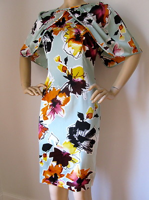 Pre-owned St John Knit 2 Mint Julep Orange Yellow Black Burgundy Muli Cape Dress Silk
