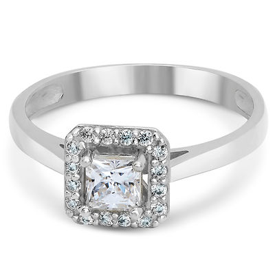 Pre-owned White Star Jewels 14k Solid White Gold Cz Cubic Zirconia Solitaire Halo Design Engagement Ring In White/colorless