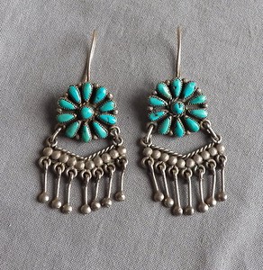 silver Indian  Chandelier  chandelier Vintage  American Silver earrings vintage Dangle Native Turquoise