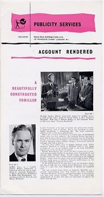 ACCOUNT RENDERED 1957 Griffith Jones Honor Blackman Ursula Howells UK PRESSBOOK