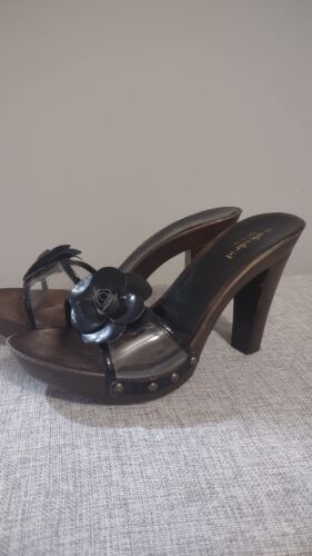 Chunky Clear Patent Leather Flower Slides Heel Shoe Charles David Made In Italy