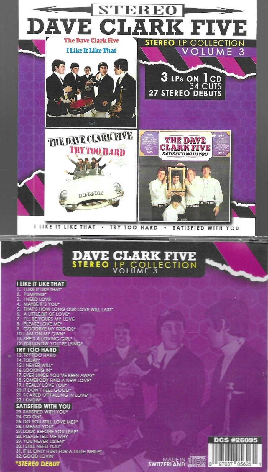 DAVE CLARK FIVE-SATISFIED/LIKE IT LIKE THAT/TRY TOO HARD-1ST TIME STEREO 1 CD