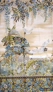 fabric panel japanese crane kaufman imperial beige robert fan brown