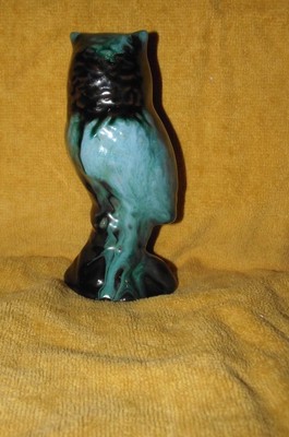 Glaze green black pottery BMP CCC ?? vintage Standing alert owl figurine