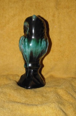 Glaze green black pottery BMP CCC ?? vintage Standing alert owl figurine