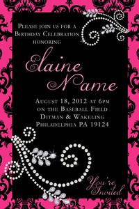pink shower no ideas baby Personalized Birthday Diamond Pearl Invite Damask PINK