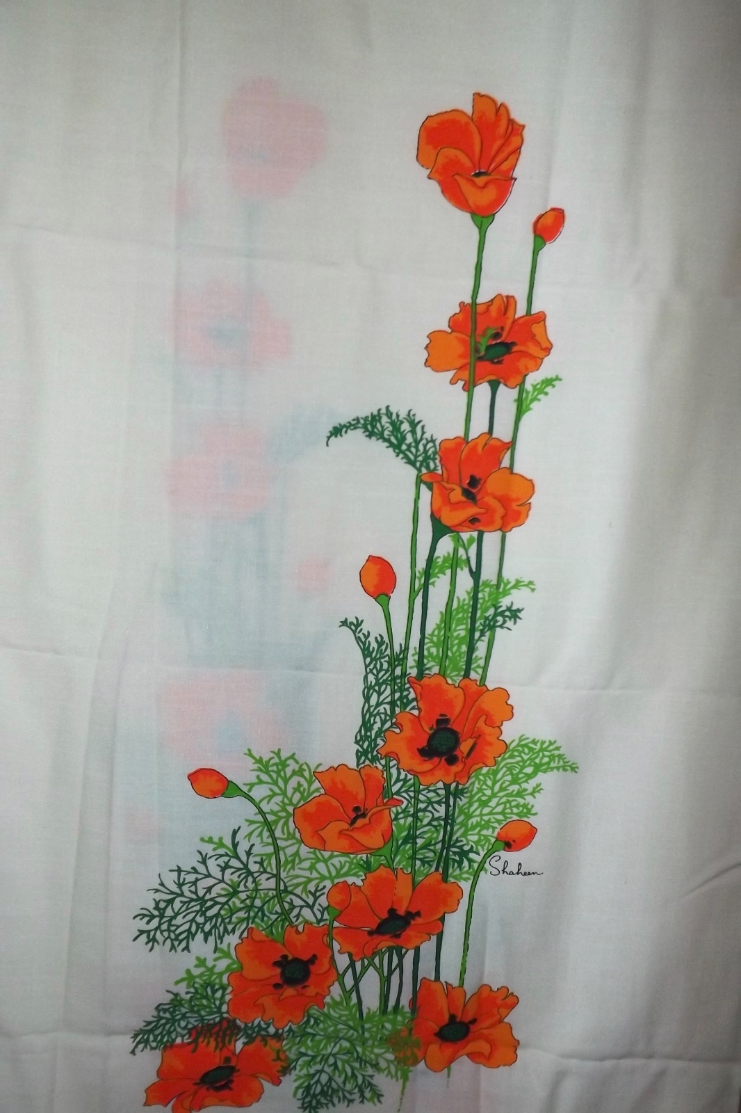 Signed Alfred Shaheen  Poppy Flower Hand Printed Fabric In Hawaii 54