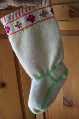 Handmade Wool White Embroidered Mukluk Boot Lining Childrens