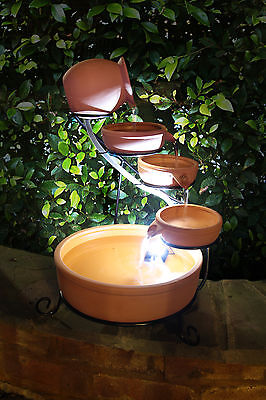 Jug Bowl Water Feature Fountain Solar Powered Cascade Terracotta Outdoor Garden