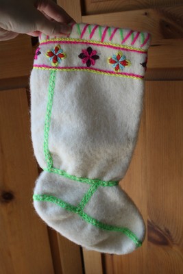 Handmade Wool White Embroidered Mukluk Boot Lining Childrens