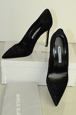 Pre-owned Manolo Blahnik Bb Tola 105 Black Textured Velvet Pumps Shoes 37.5 40 41.5