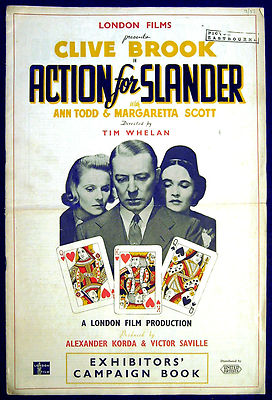 ACTION FOR SLANDER 1937 Clive Brook, Ann Todd, Margaretta Scott UK PRESSBOOK