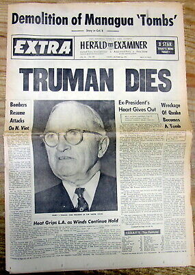 <Best 1972 LOS ANGELES display newspaper FORMER PRESIDENT HARRY TRUMAN