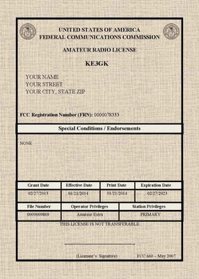 FCC Amateur Radio License Print * Ham Radio License * 5 X 7 Plus Wallet