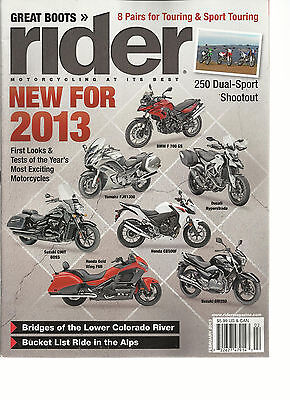 RIDER,  FEBRUARY, 2013 (MOTORCYCLEING AT ITS BEST ) NEW FOR 2013 * GREAT (Best Motorcycle For Passenger)