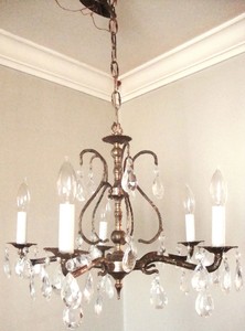 Chandelier  w Light Ornate Made  5 Vintage Spain in vintage Brass crystal Crystal made spain Prisms  chandelier in