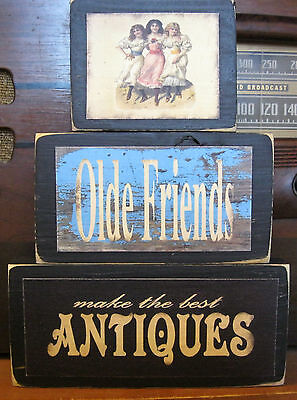 Old Friends are Best Antiques Primitive Rustic Stacking Blocks Wooden Sign