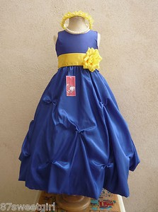 ROYAL-BLUE-YELLOW-WEDDING-PARTY-FLOWER-GIRL-DRESS-2T-2-3-4-5-6X-6-7-8 ...