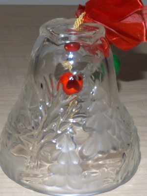 Frosted christmas crystal clear snow trees large glass hanging bell