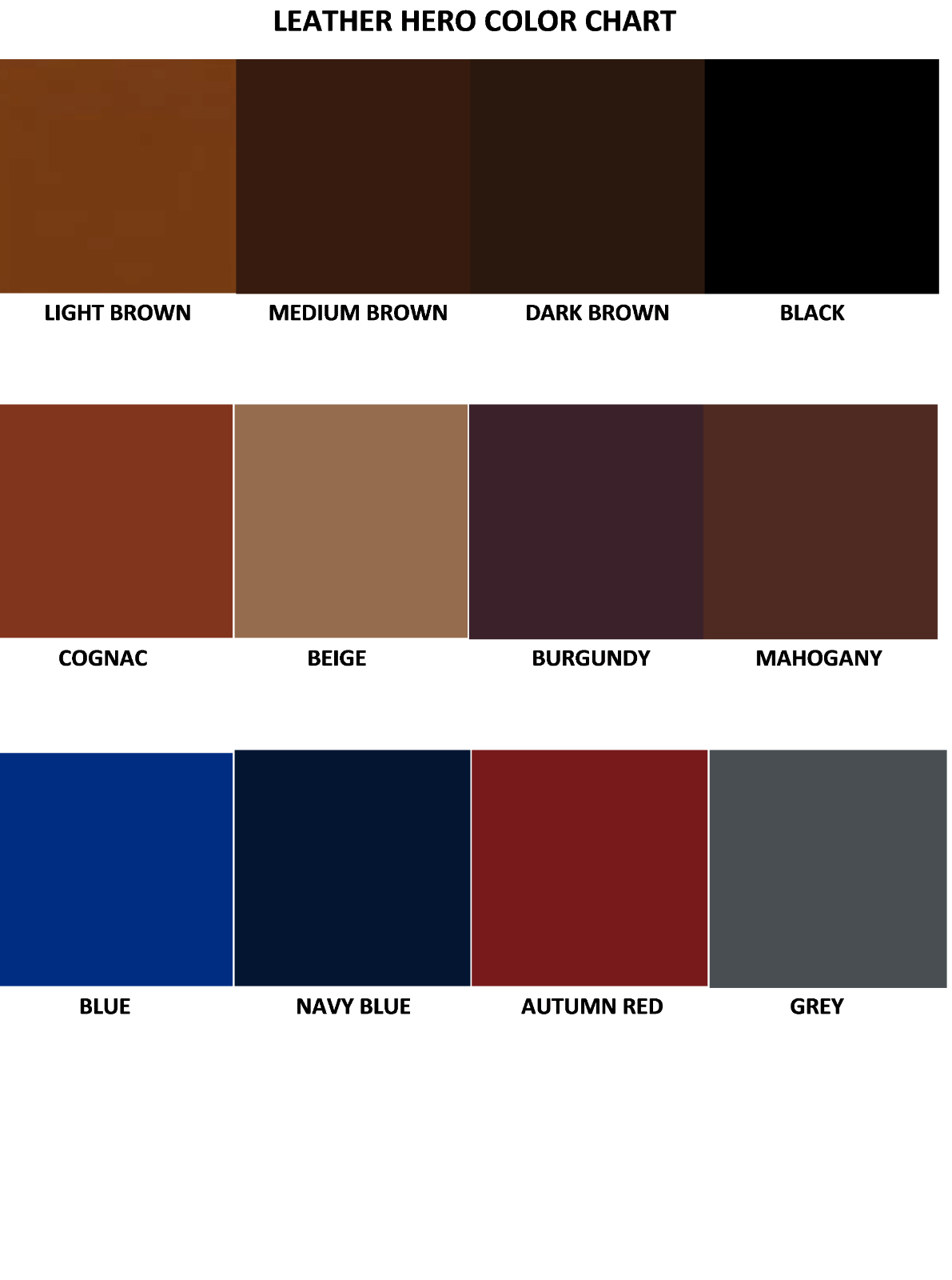 Leather Refinish Color Restorer Color Chart