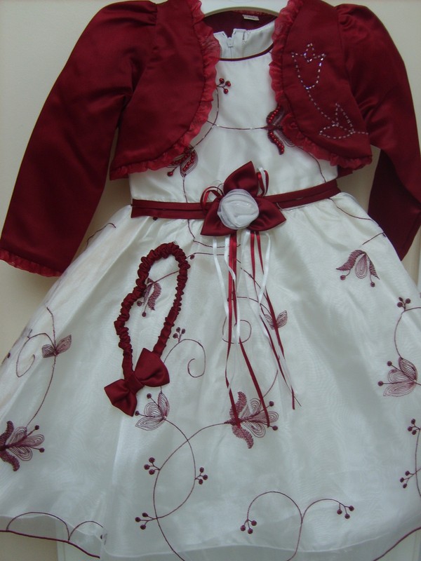 Girls Wedding Occasion Cream Burgundy Bridesmaid Dress Bolero 28 Yrs 