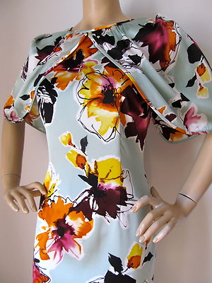Pre-owned St John Knit 2 Mint Julep Orange Yellow Black Burgundy Muli Cape Dress Silk