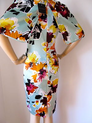 Pre-owned St John Knit 2 Mint Julep Orange Yellow Black Burgundy Muli Cape Dress Silk