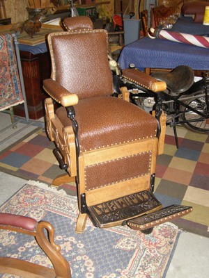 Antique Oak Kochs Columbia Barber Chair w/ Headrest, Excellent Condition