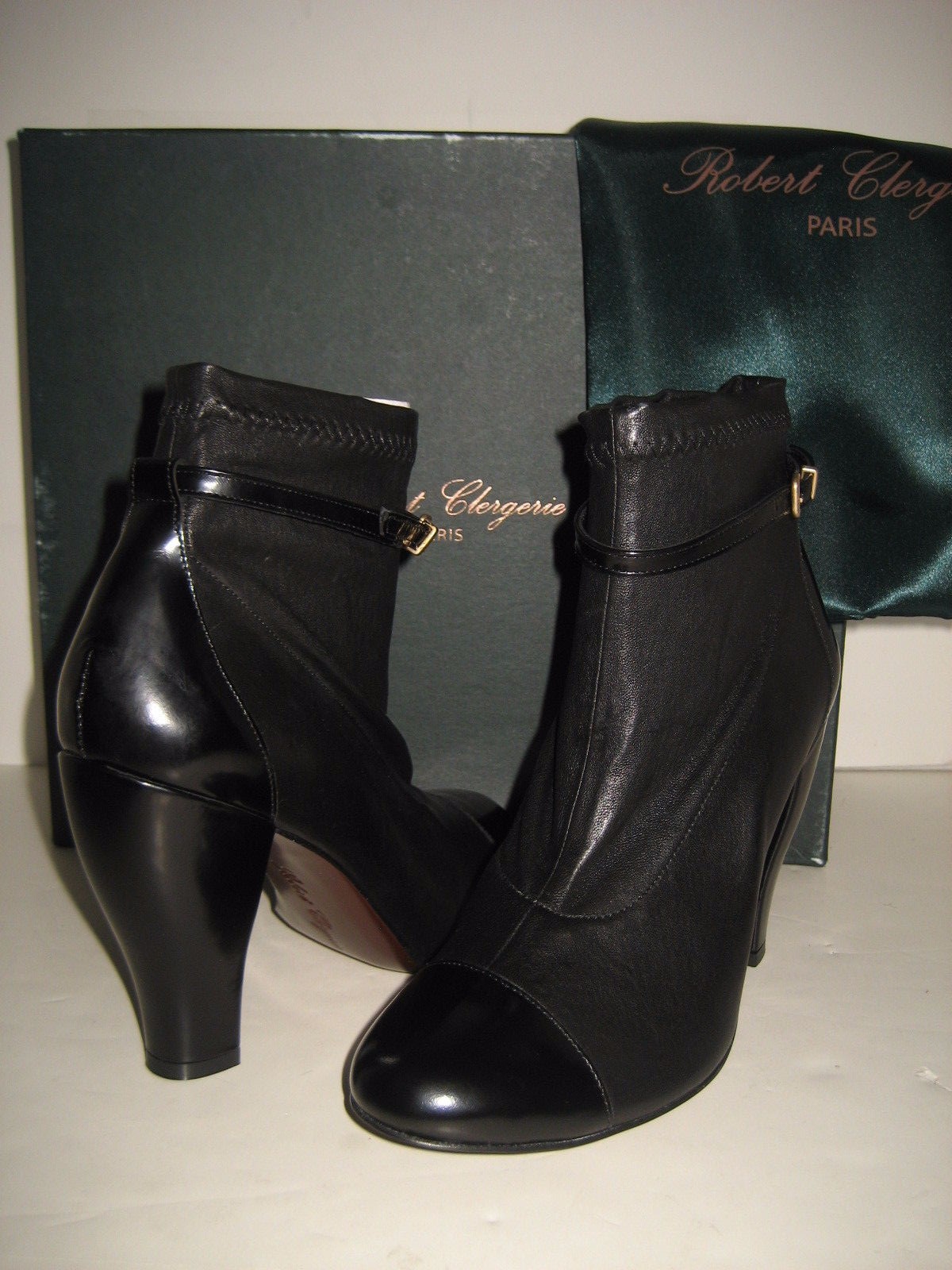 Pre-owned Robert Clergerie $785  Paris Mane Us 7 Black Leather Heel Ankle Booties Boots