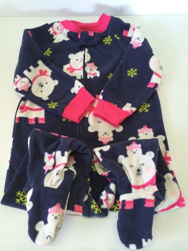 Carters-Girls-Navy-Pink-Bears-Fleece-PJ-Footed-Pajamas-Sleeper-Size-18-Mo