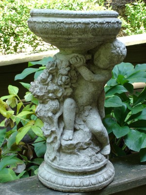 Small Vintage Cement Cherub Birdbath or Garden ...