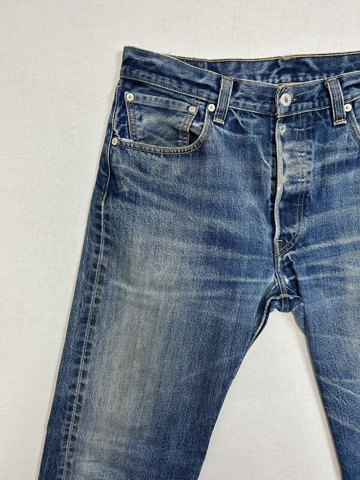 Levis 501 jeans size 34 men straight button fly blue 34x29.5 distressed denim