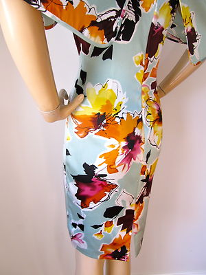 Pre-owned St John Knit 2 Mint Julep Orange Yellow Black Burgundy Muli Cape Dress Silk