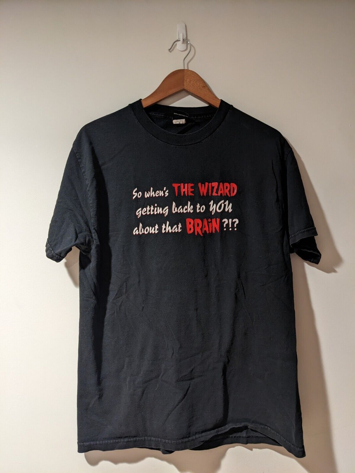 Vintage Y2K Wizard of Oz Movie Brain Scarecrow Dorothy Lion Black Large T-Shirt