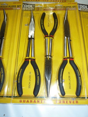 NEEDLE NOSE PLIERS SET 3 Piece 11 inches LONG REACH PLIERS STRAIGHT 45 & 90 NOSE