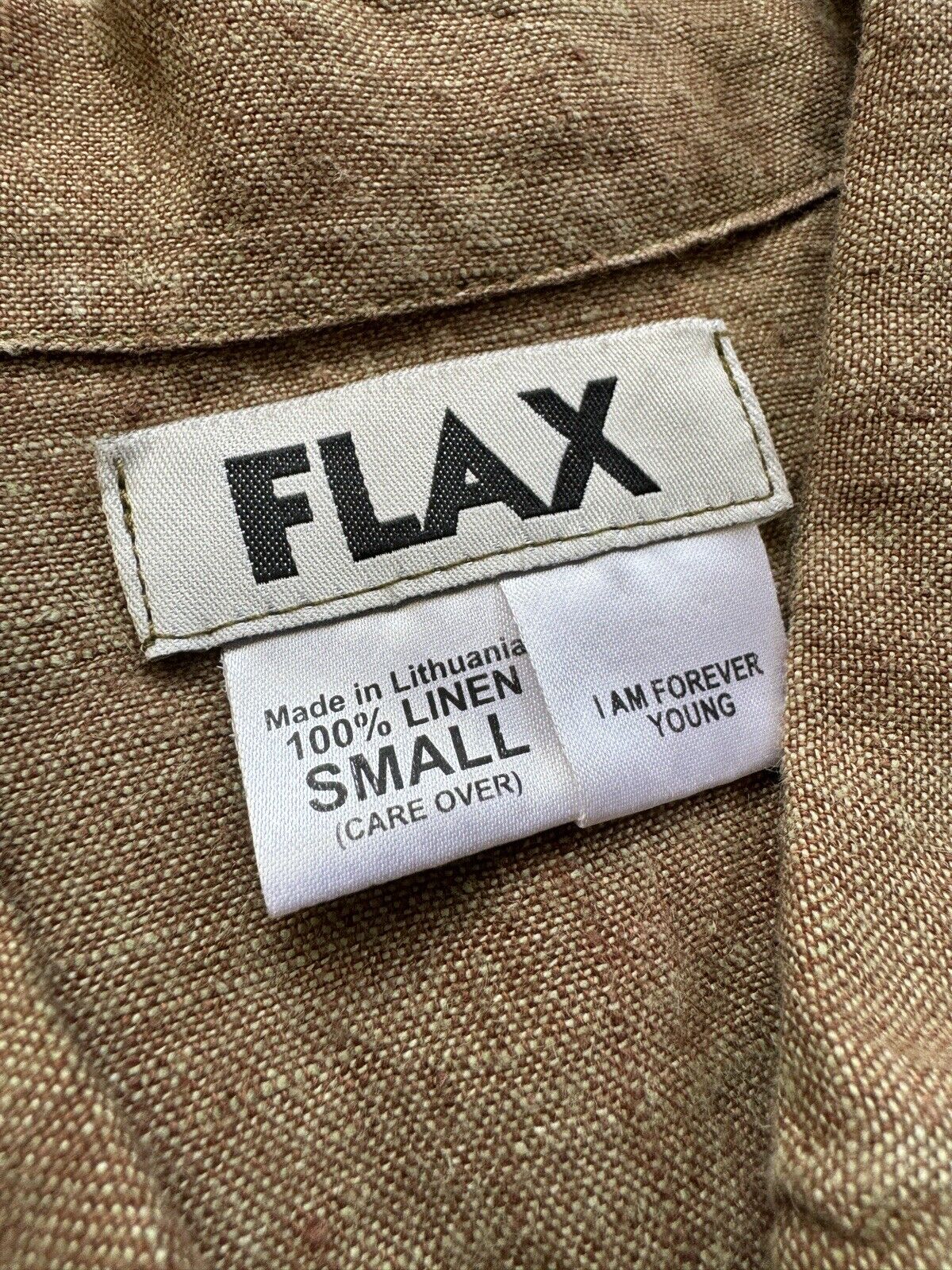 FLAX 100% Linen Top Button Front Shirt Brown Women’s Size Small Oversized
