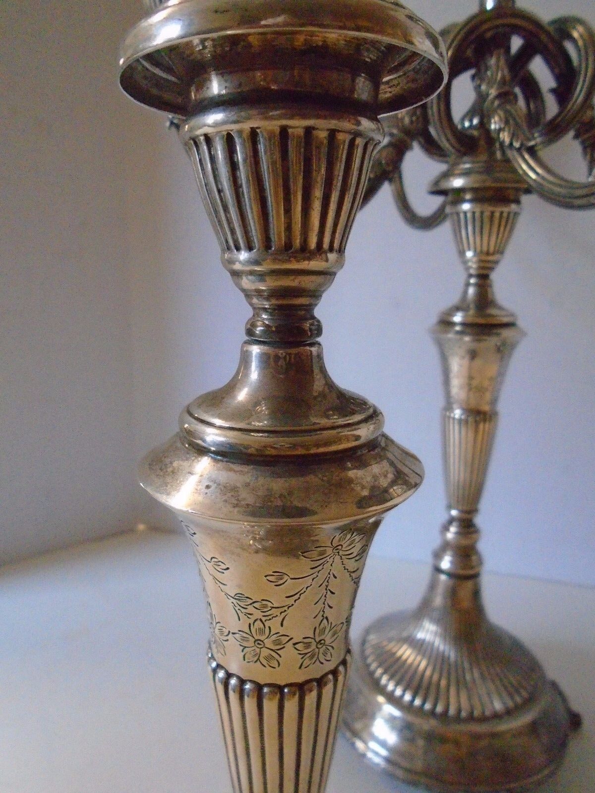 Portuguese Silver 5 Tier Candelabra plus 2 Candlesticks Sterling Acorn Footed