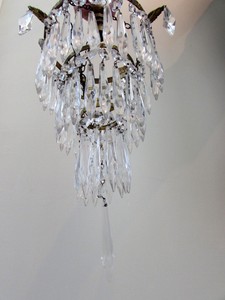 vintage Vintage Glass CHANDELIER ROSE chandelier Crystal WATERFALL  Tier waterfall EDWARDIAN Icicle