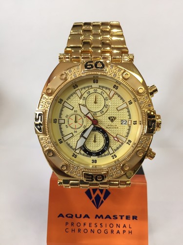 Pre-owned Aqua Master Men  Jojo Jojino Joe Rodeo Yellow Metal Band 48mm Diamond Watch W351