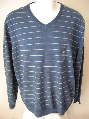 mens wool sweater xxl club room light blue stripe acrylic blend v neck 